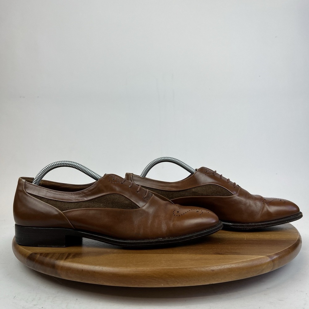Mens Santoni Italy Vintage Brown Leather Brogue Dress Shoes Oxfords Size 9 D GUC